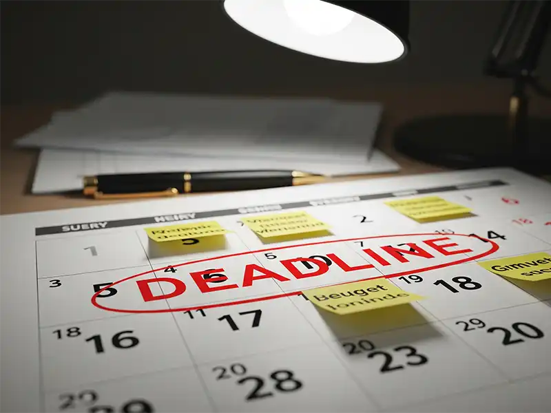 Calendar marked with car accident date and legal filing deadline highlighted