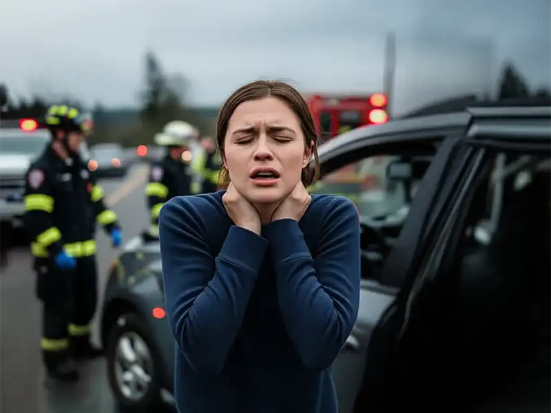 Accident victim holding neck in pain after being hit in Tacoma, WA