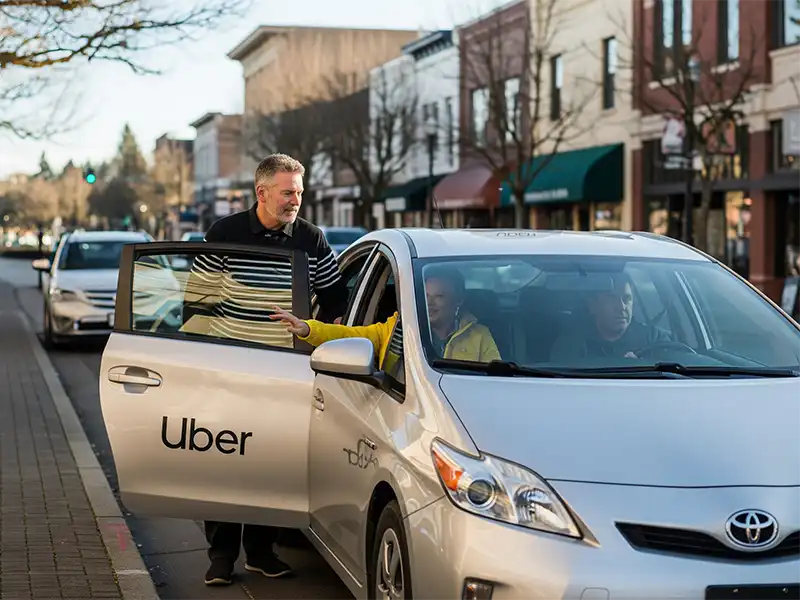 Uber driver dropping off passenger in downtown Tacoma, WA