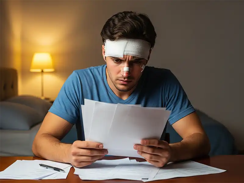 Injured person reviewing medical bills and paperwork after DUI crash