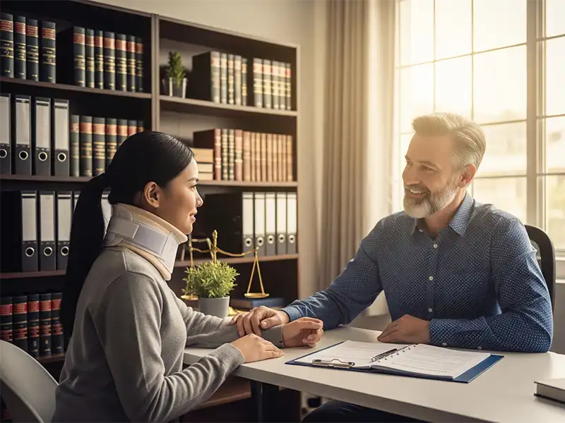 speak-to-car-accident-lawyer-tacoma-wa An Tacoma, WA, car accident lawyer giving legal advice to an injured driver