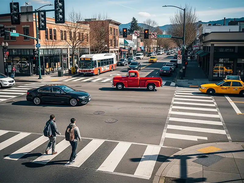 Downtown Tacoma crosswalk where pedestrian safety is a concern