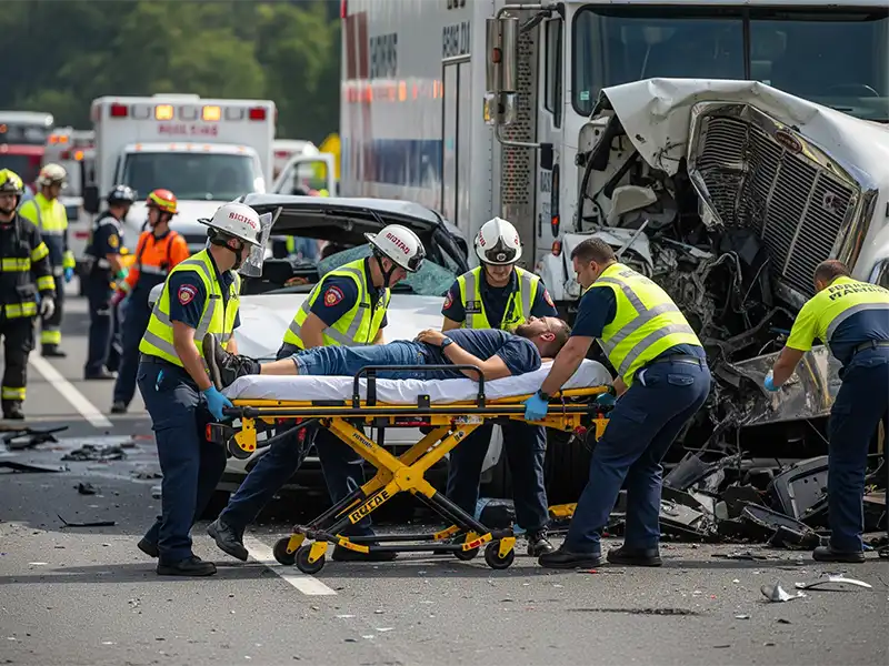 Overturned semi-truck on I-5 in Tacoma due to driver fatigue