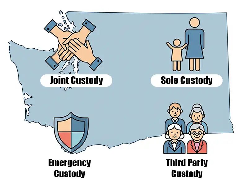 Types of child custody arrangements handled by attorney in Tacoma, WA including joint and sole